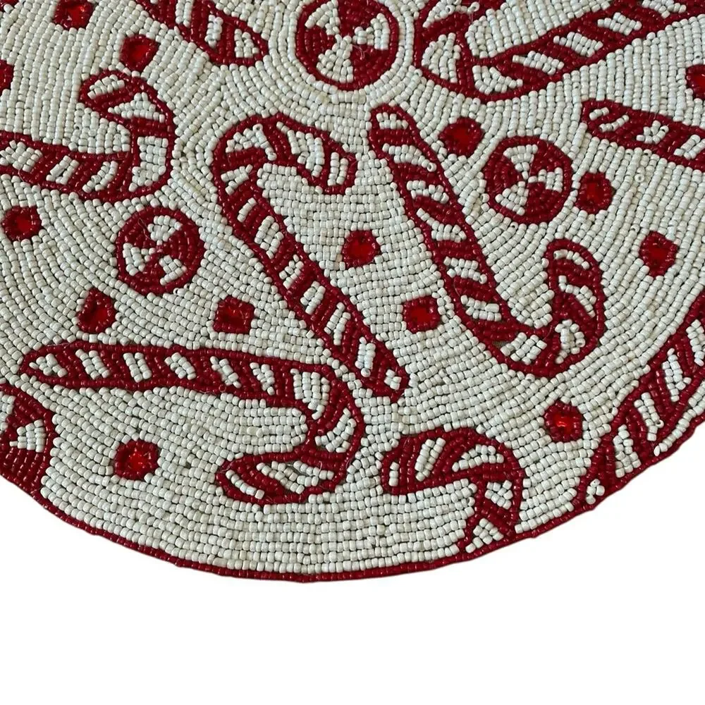2pc Tahari Candy Cane Beaded Placemats 15in Christmas Holiday Red White New